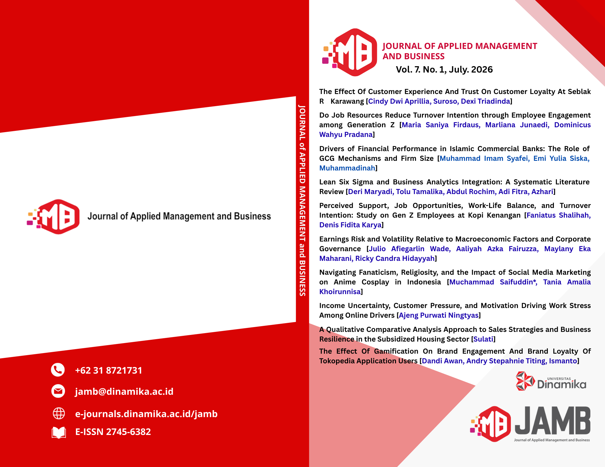					View Vol. 7 No. 1 (2026): Journal of Applied Management and Business (JAMB) - July
				